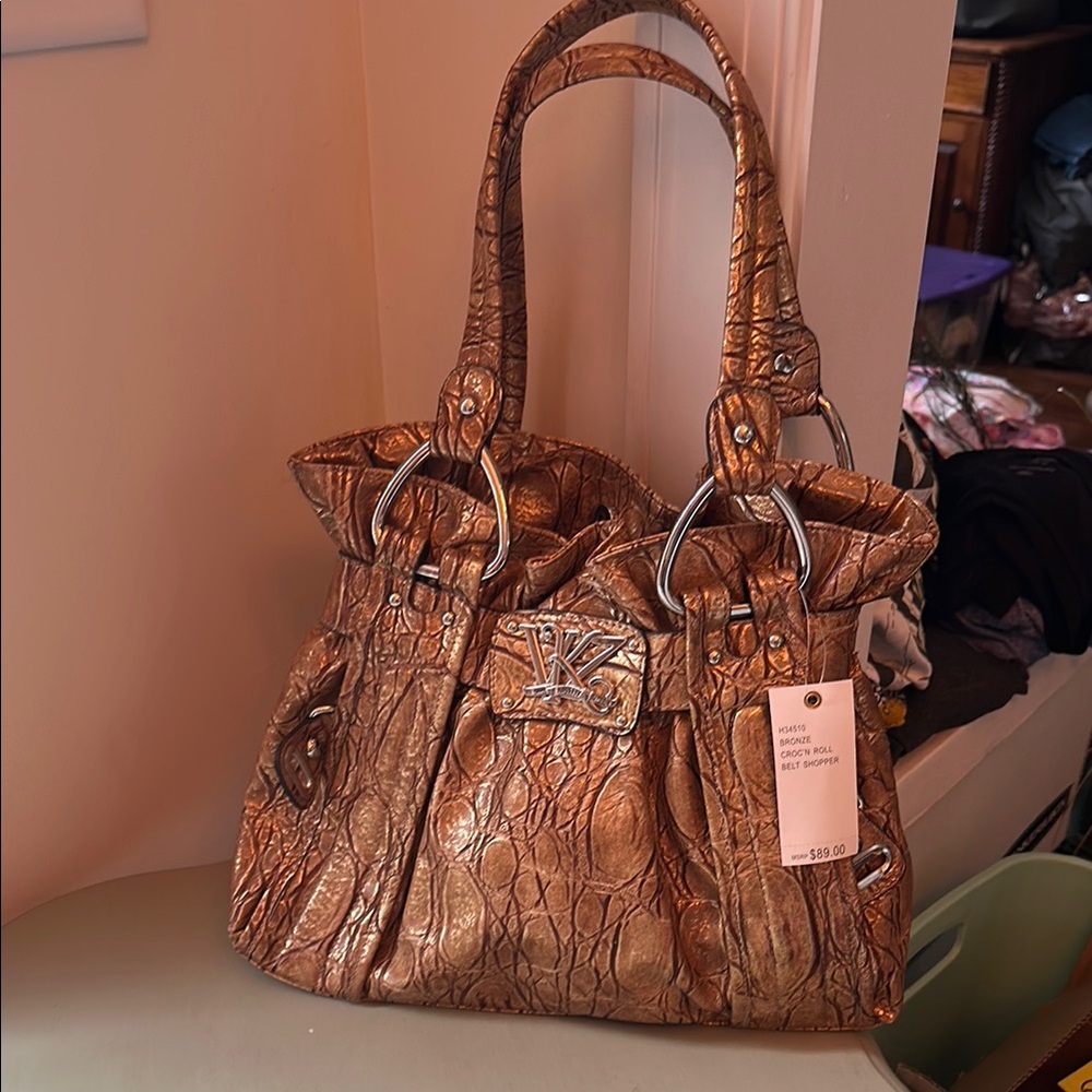 Kathy Van Zeeland Gold Shoulder Bag with Metallic Finish